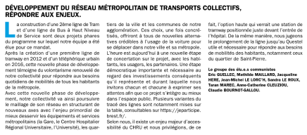 Tribune 240 - Développement du réseau métropolitain de transports collectifs, répondre aux enjeux